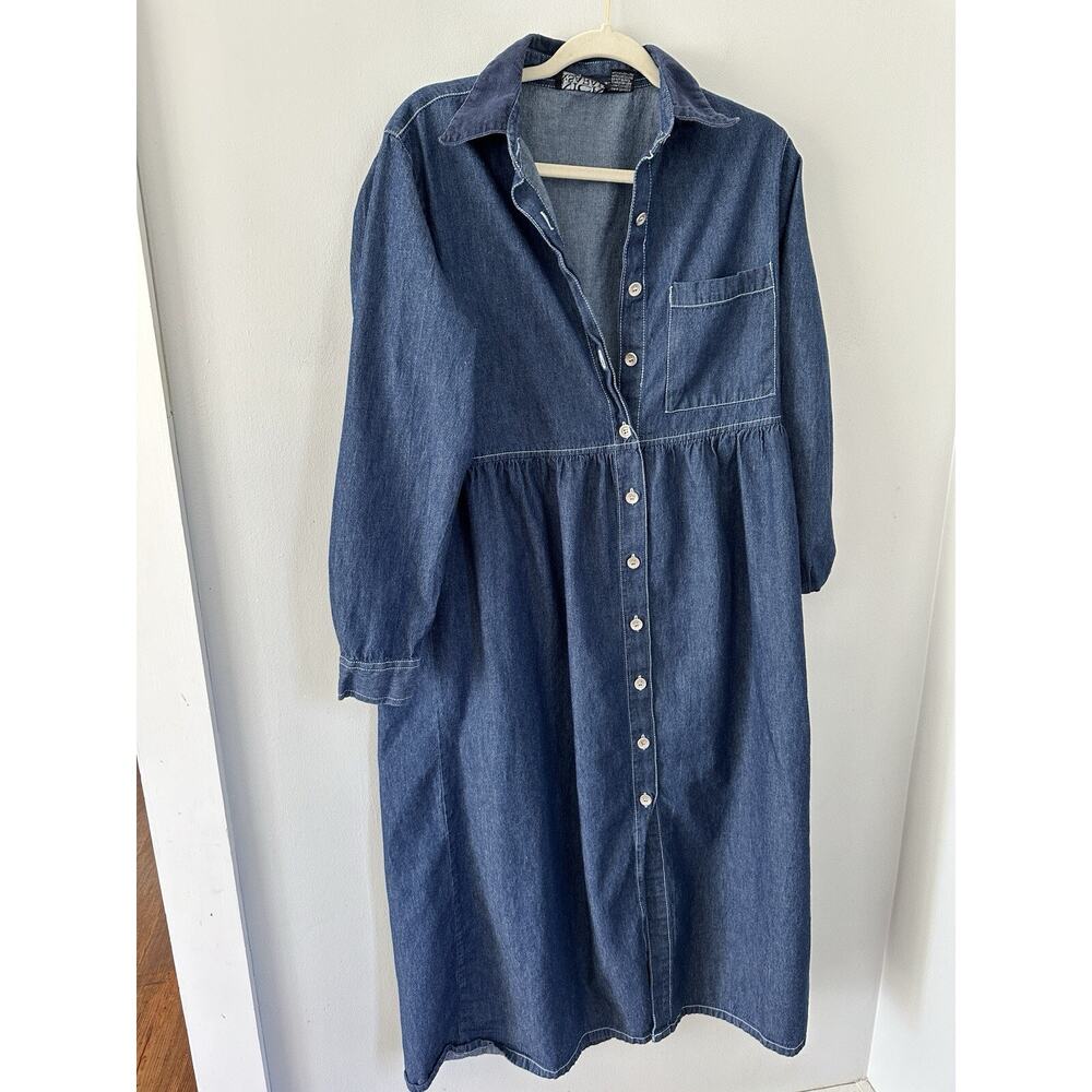 Nick & Sarah Blue Midi Denim Button Dress Medium Long Sleeve